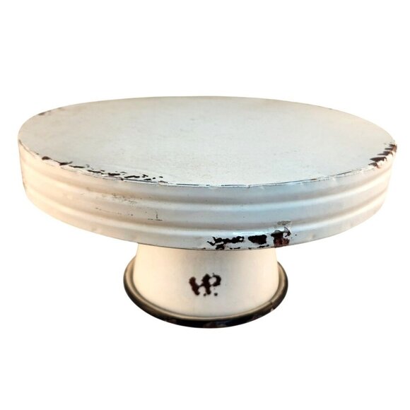 Rustic White Metal Pedestal Cake Stand 12 Inches Round Decorative Display Only - Picture 3 of 5